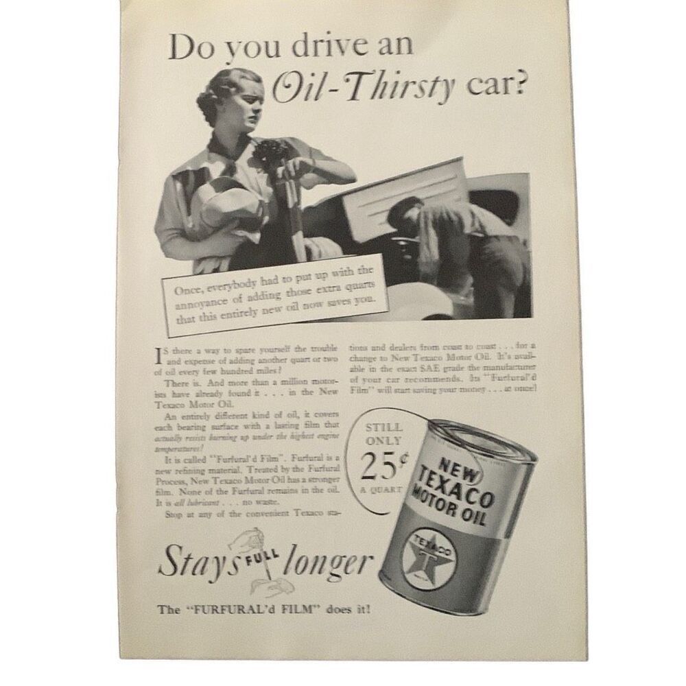 Vintage 1936 Texaco Motor Oil Do You Drive Ad Advertisement